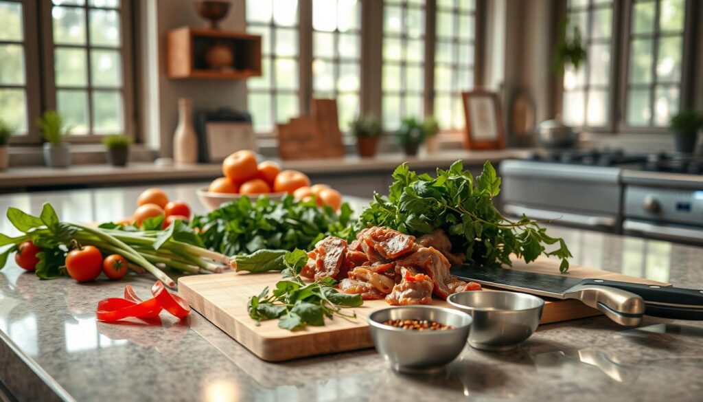 Preparing ingredients for cooking